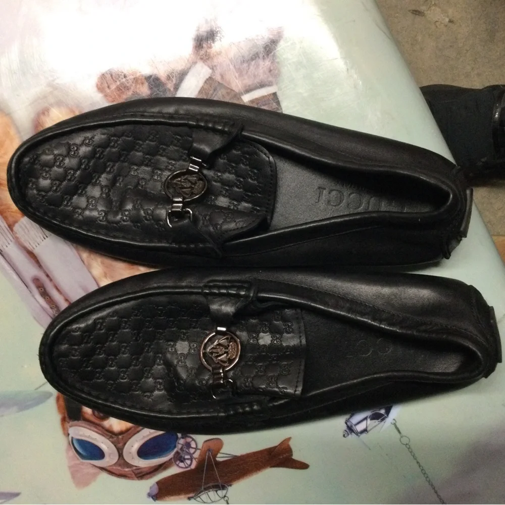 Gucci Black Leather Embossed GG Horsebit Loafers